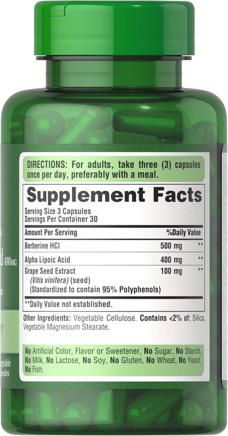 Berberine, Alpha Lipoic Acid & Grape Seed Antioxidant Support Capsules - 90 Count