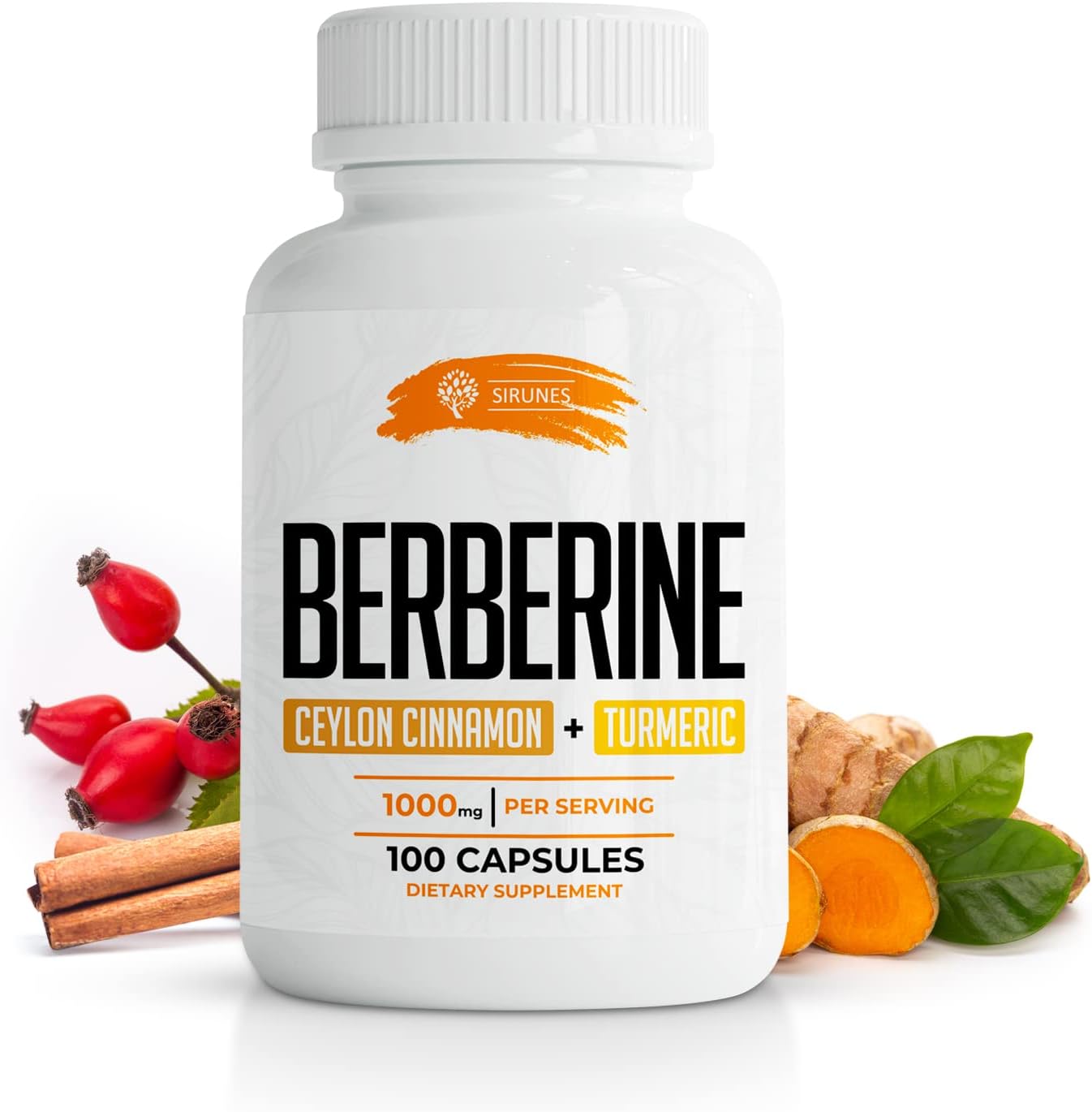 Berberine Capsules with Ceylon Cinnamon & Turmeric - 500mg Berberine HCL Dietary Supplement for Immune Support - Non GMO Formula for Men and Women