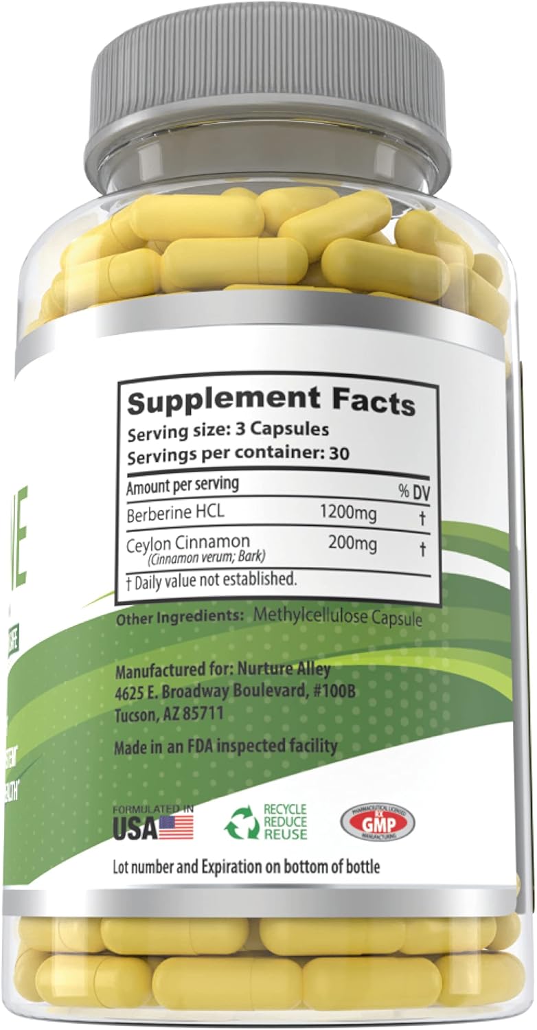 Berberine Complex with Ceylon Cinnamon - 1200mg Berberine HCL - 90 Capsules for Metabolism and Immune Support - HCI Supplement