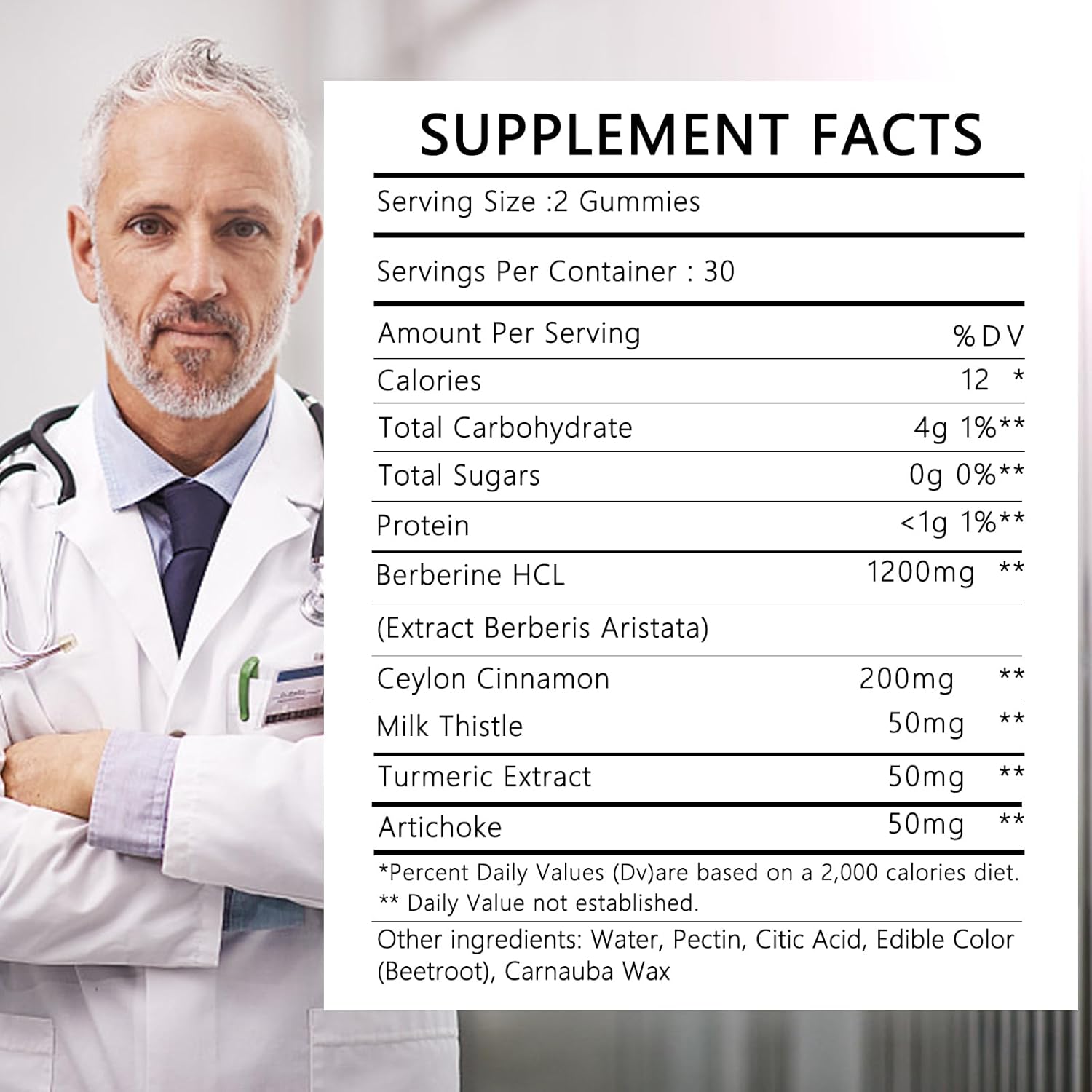 Berberine Gummies with Ceylon Cinnamon, Milk Thistle, Turmeric, Artichoke - 1200mg Sugar-Free Supplement for Immunity & Metabolism