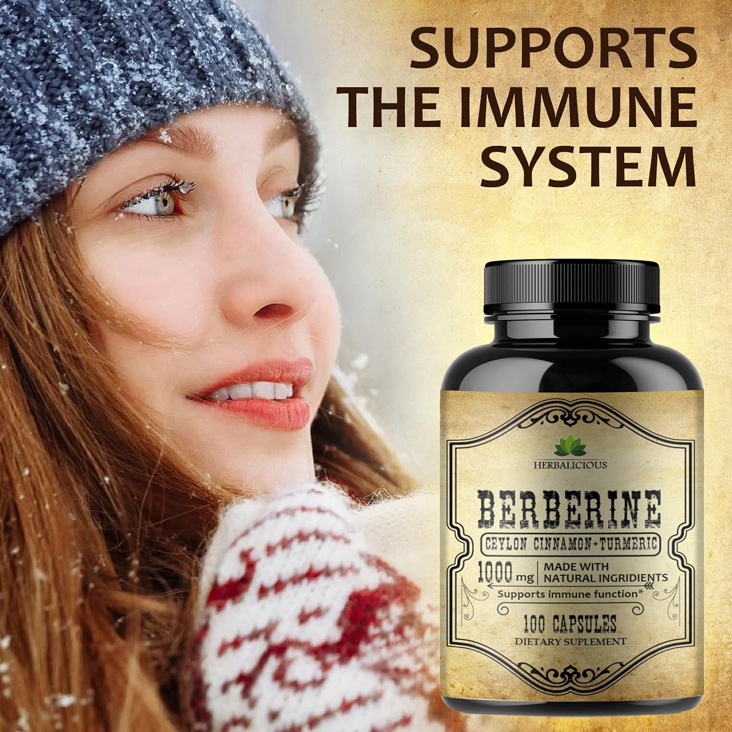 Berberine HCL Capsules with Ceylon Cinnamon & Turmeric - 1000mg Non GMO Supplement for Immune Support, Heart Health, Cholesterol - Men & Women Friendly