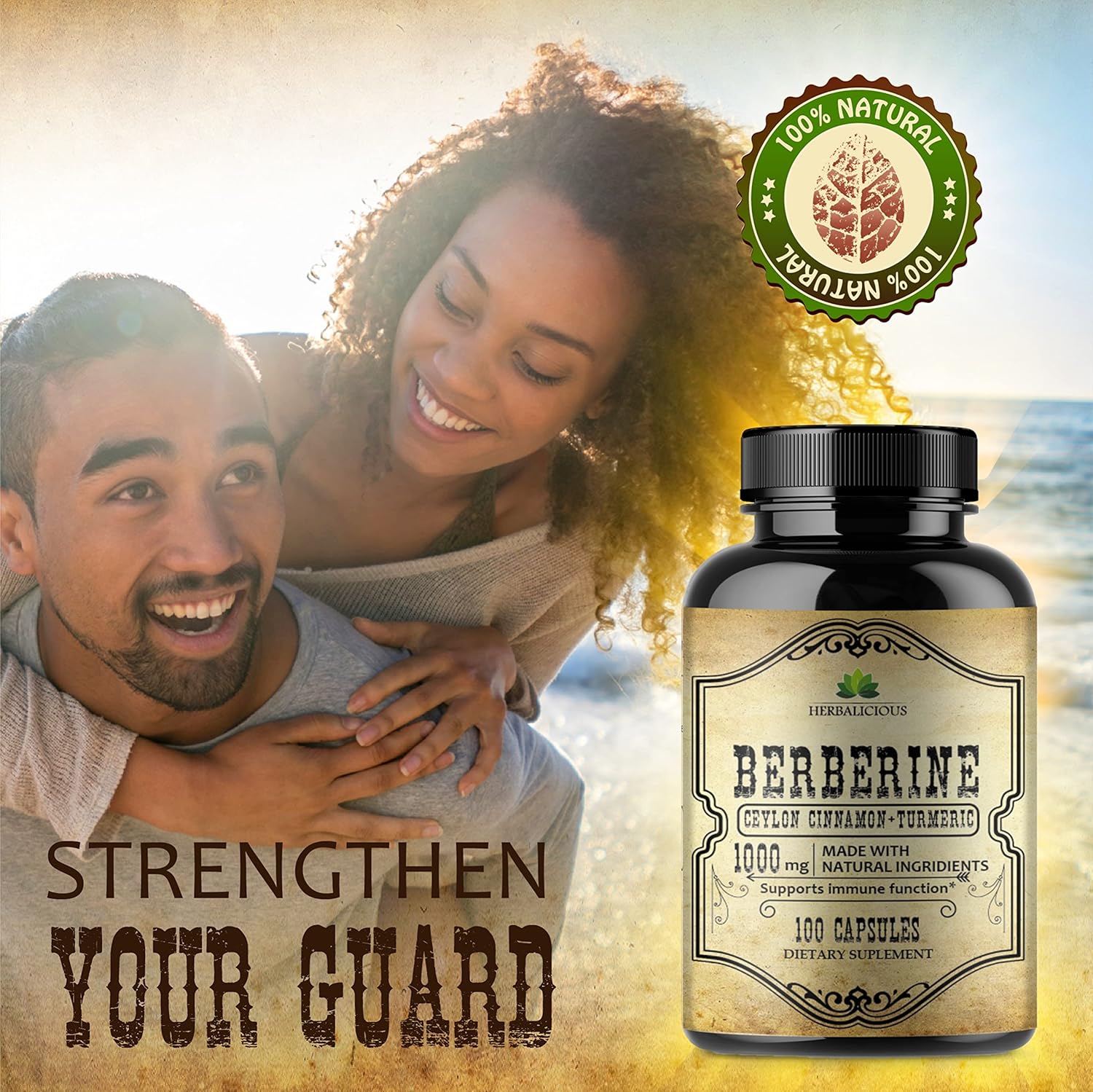 Berberine HCL Capsules with Ceylon Cinnamon & Turmeric - 1000mg Non GMO Supplement for Immune Support, Heart Health, Cholesterol - Men & Women Friendly