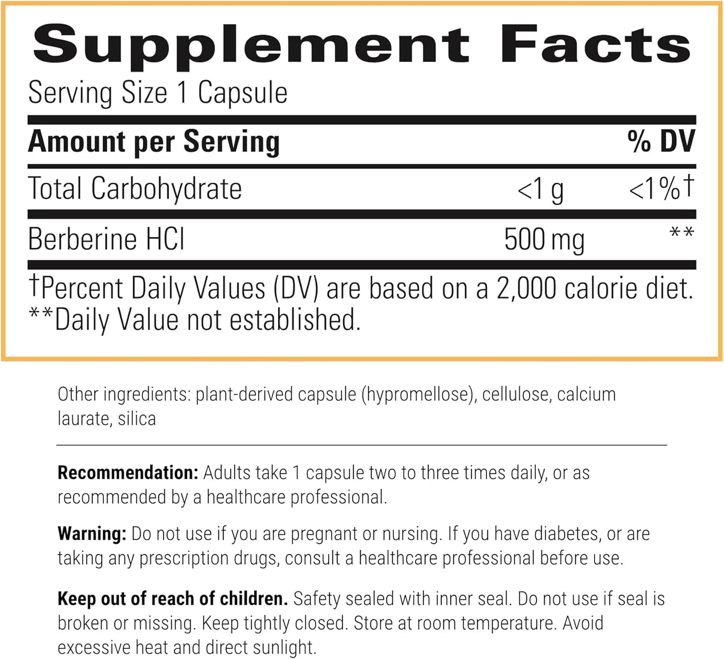 Berberine HCL Supplement for Metabolic Support - 1000–1500 mg Daily - Gluten-Free & Vegan - 60 Capsules for Men & Women