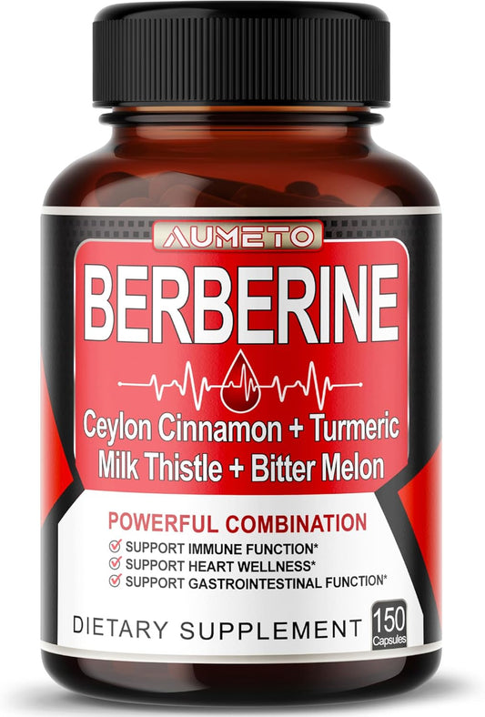 Berberine Supplement with Ceylon Cinnamon, Turmeric, Milk Thistle, Bitter Melon - Digestion, Immunity, Weight Management - 150 Count