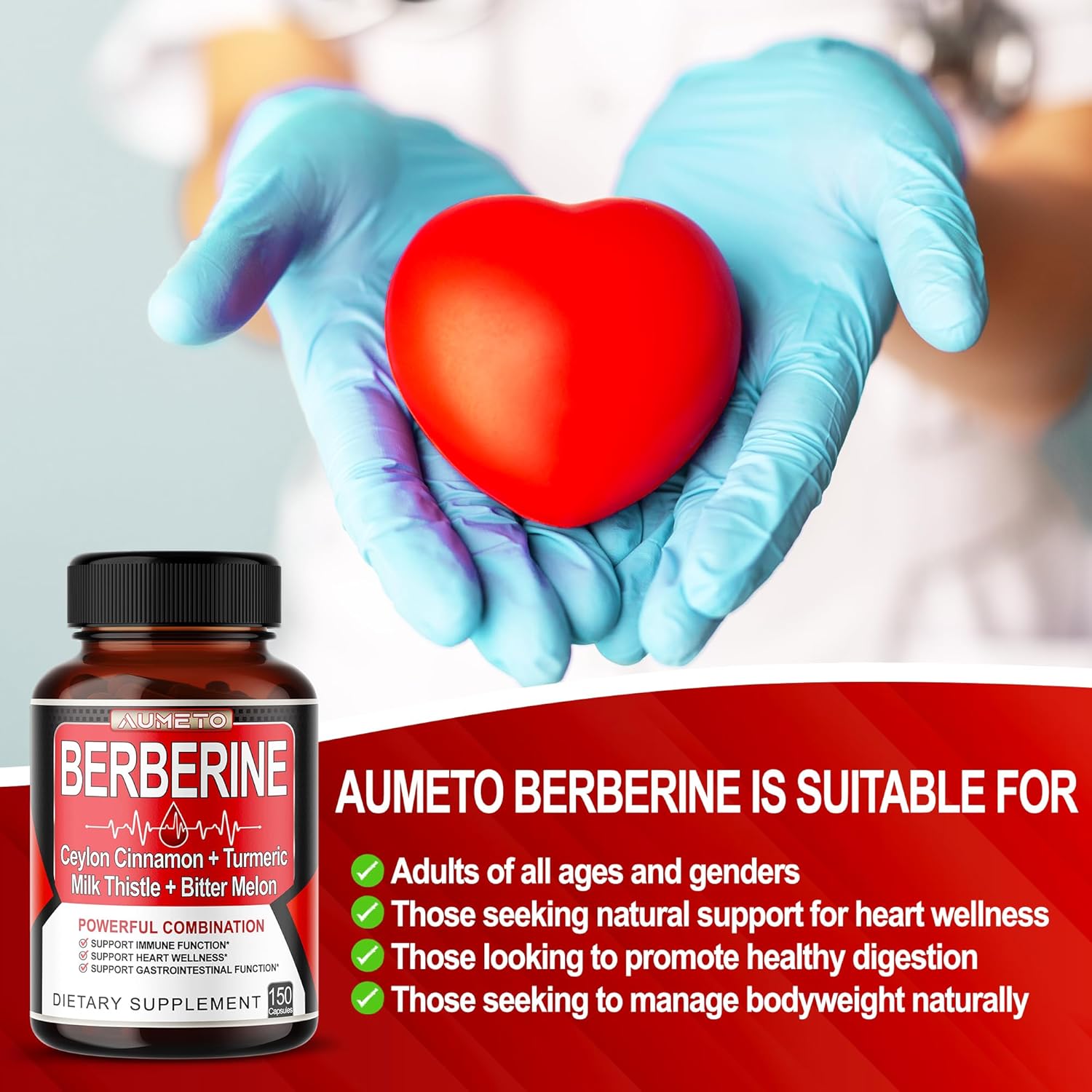 Berberine Supplement with Ceylon Cinnamon, Turmeric, Milk Thistle, Bitter Melon - Digestion, Immunity, Weight Management - 150 Count