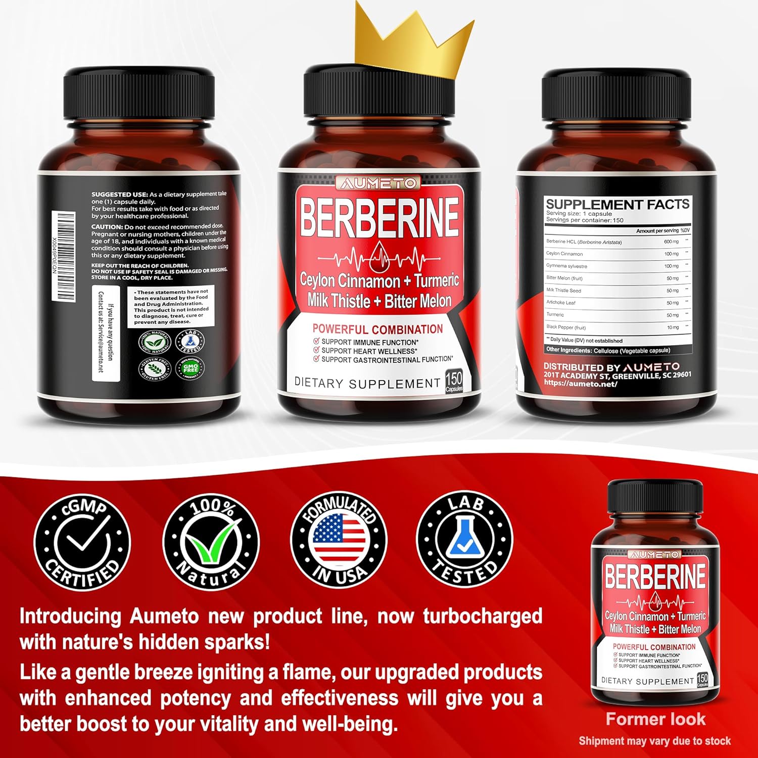 Berberine Supplement with Ceylon Cinnamon, Turmeric, Milk Thistle, Bitter Melon - Digestion, Immunity, Weight Management - 150 Count