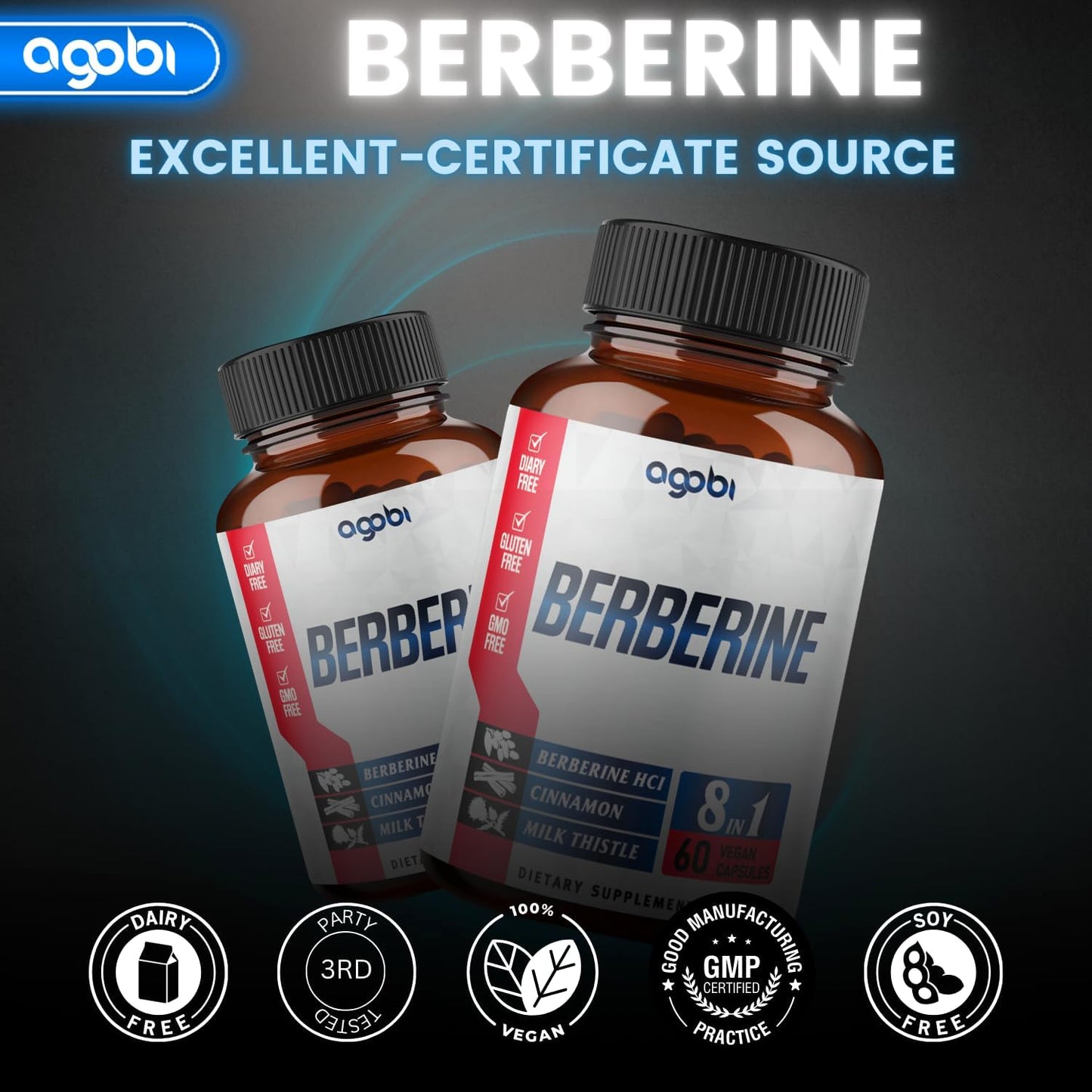 Berberine Supplement with Ceylon, Milk Thistle, Turmeric, Elderberry - 60 Count for Immune, Cardiovascular & Gastrointestinal Support