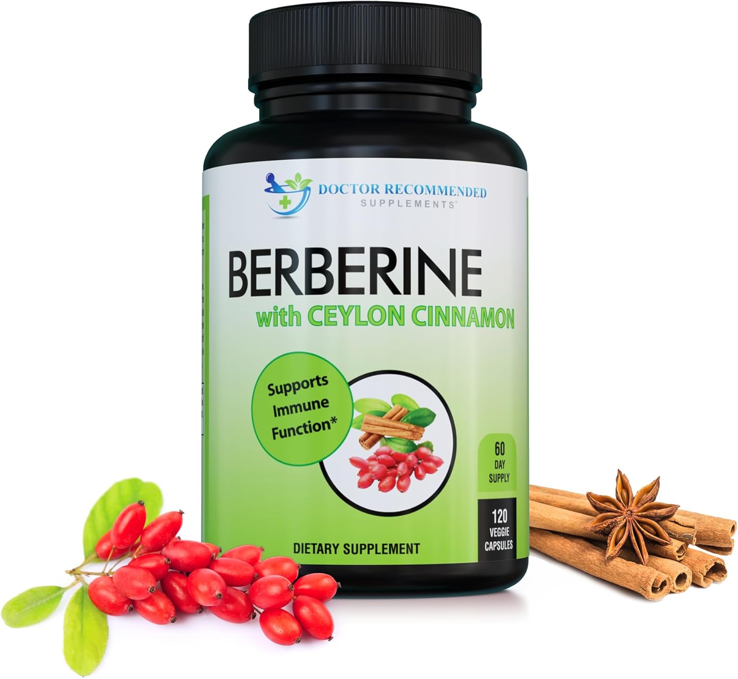 Berberine with Ceylon Cinnamon Supplements - 1200mg Berberine & 100mg Ceylon Cinnamon - 120 Capsules for Immune & Gut Health