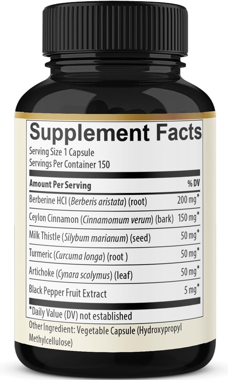 Berberine with Ceylon Cinnamon, Turmeric, Milk Thistle, Artichoke, Black Pepper - 150 Count - Single Pack