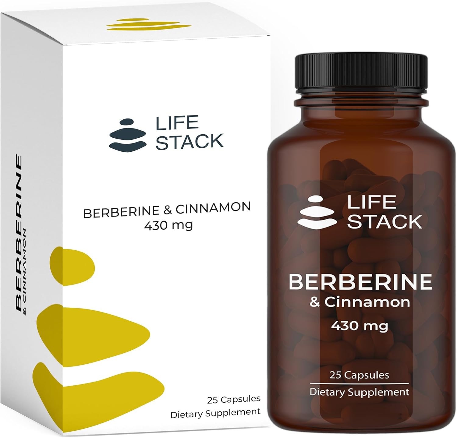 Berberine with Cinnamon Capsules for Healthy Metabolism | Non-GMO, Gluten-Free Supplement | 25 Capsules in Glass Bottle