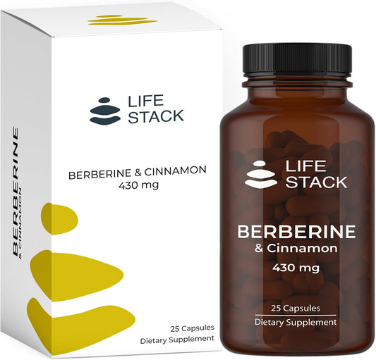 Berberine with Cinnamon Capsules for Healthy Metabolism | Non-GMO, Gluten-Free Supplement | 25 Capsules in Glass Bottle
