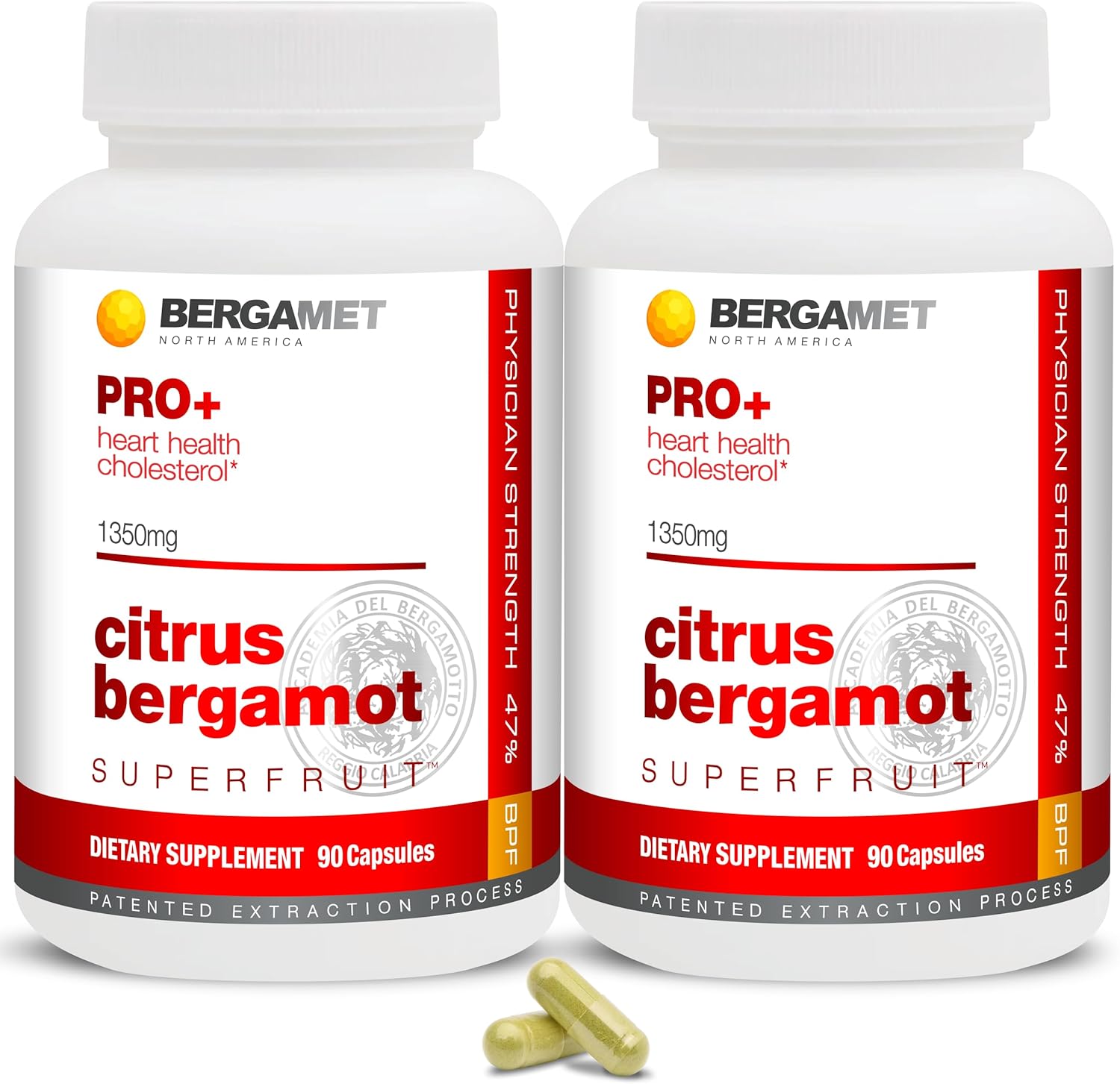 BergaMet Citrus Bergamot SuperFruit PRO+ with Olive Leaf Extract - Clinical Studies - Made in USA - 180 Capsules