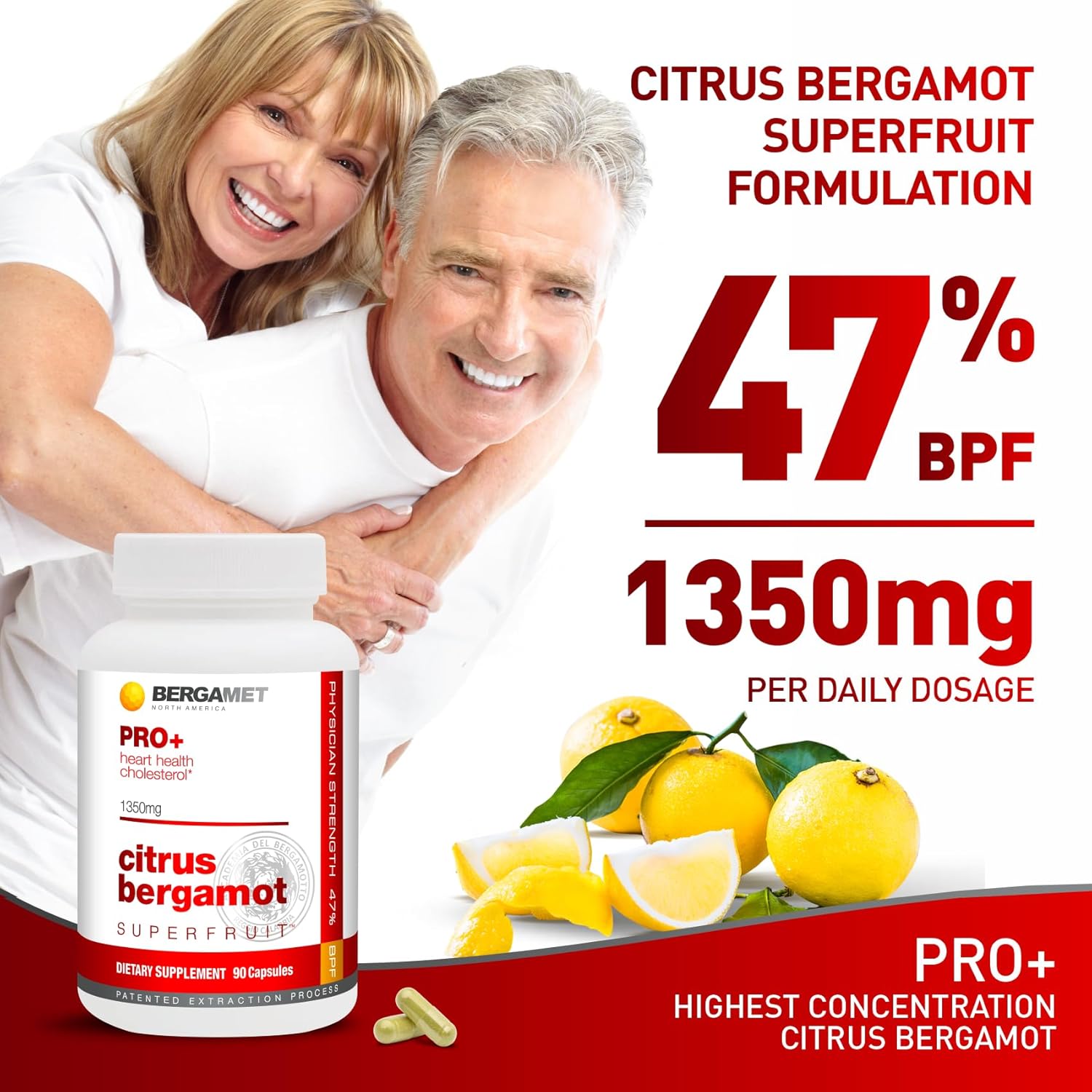 BergaMet Citrus Bergamot SuperFruit PRO+ with Olive Leaf Extract - Clinical Studies - Made in USA - 180 Capsules