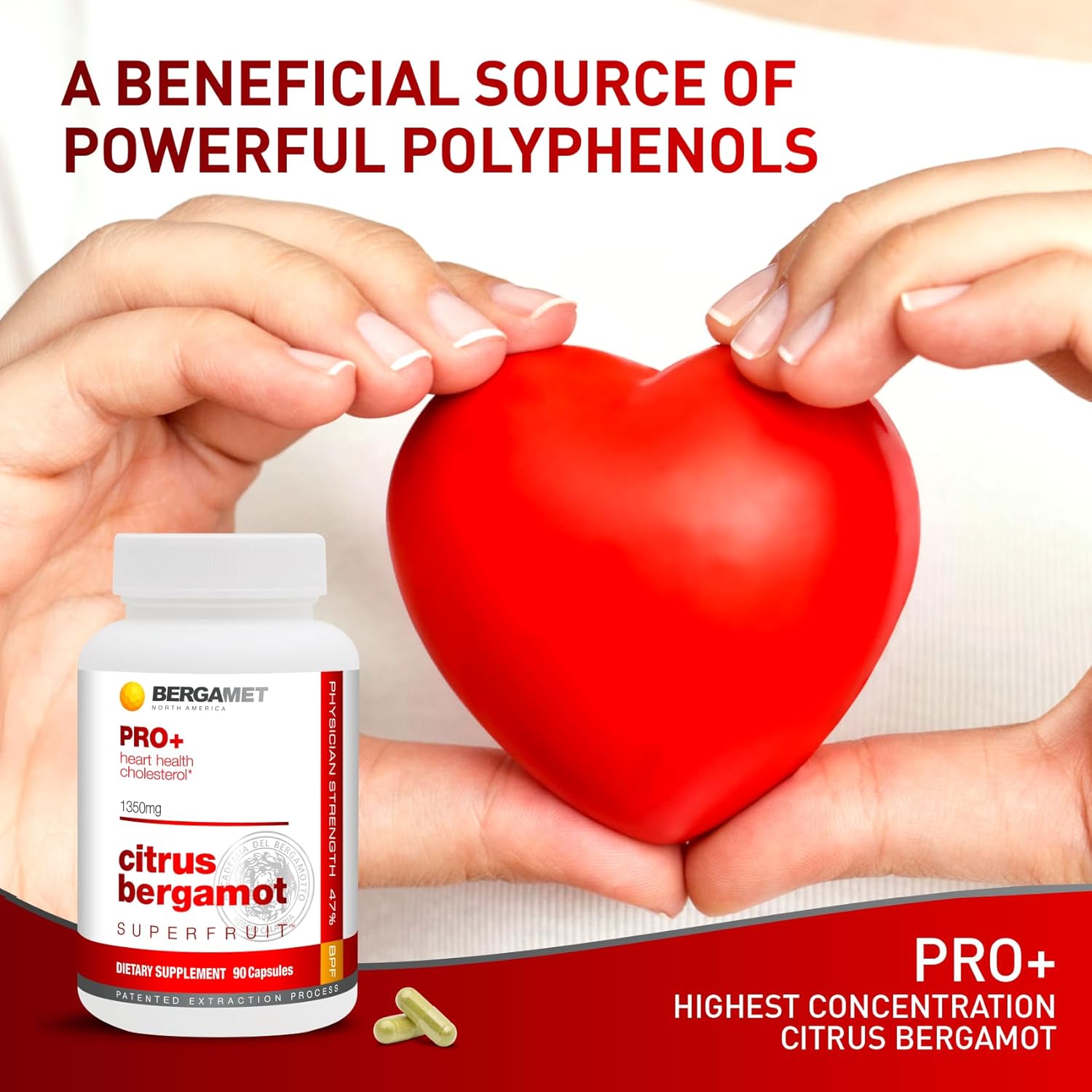 BergaMet Citrus Bergamot SuperFruit PRO+ with Olive Leaf Extract - Clinical Studies - Made in USA - 180 Capsules