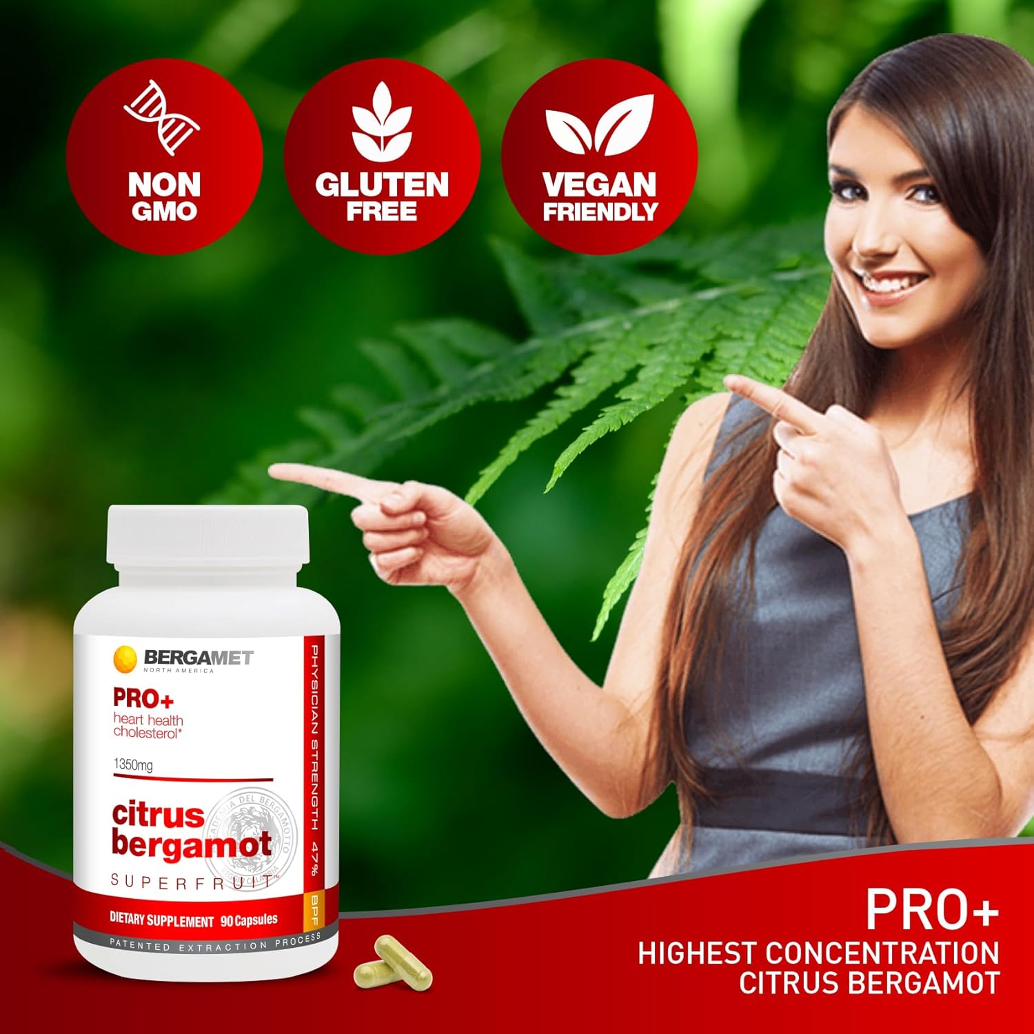 BergaMet Citrus Bergamot SuperFruit PRO+ with Olive Leaf Extract - Clinical Studies - Made in USA - 180 Capsules