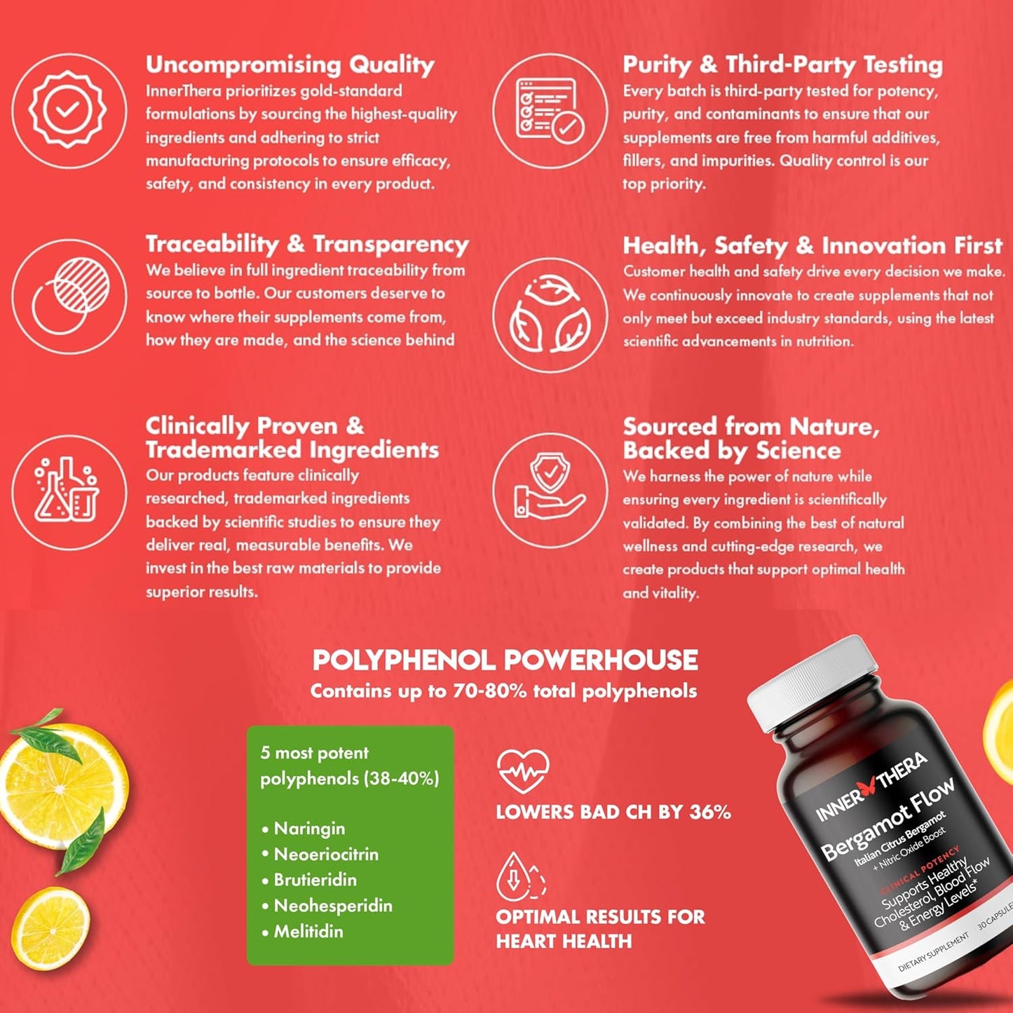 Bergamot Flow Citrus Supplement with Nitric Oxide Boost - Supports Cholesterol and Energy Levels - Non-GMO Vitamin C - Bergamonte Formula