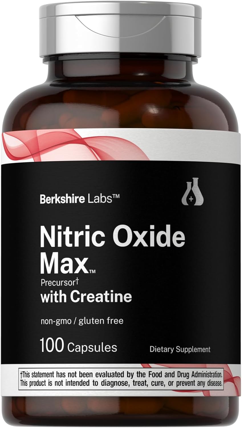 Berkshire Labs Nitric Oxide Supplement with Creatine - 100 Capsules, L Citrulline, L Arginine, Creatine Monohydrate - Non-GMO, Gluten Free