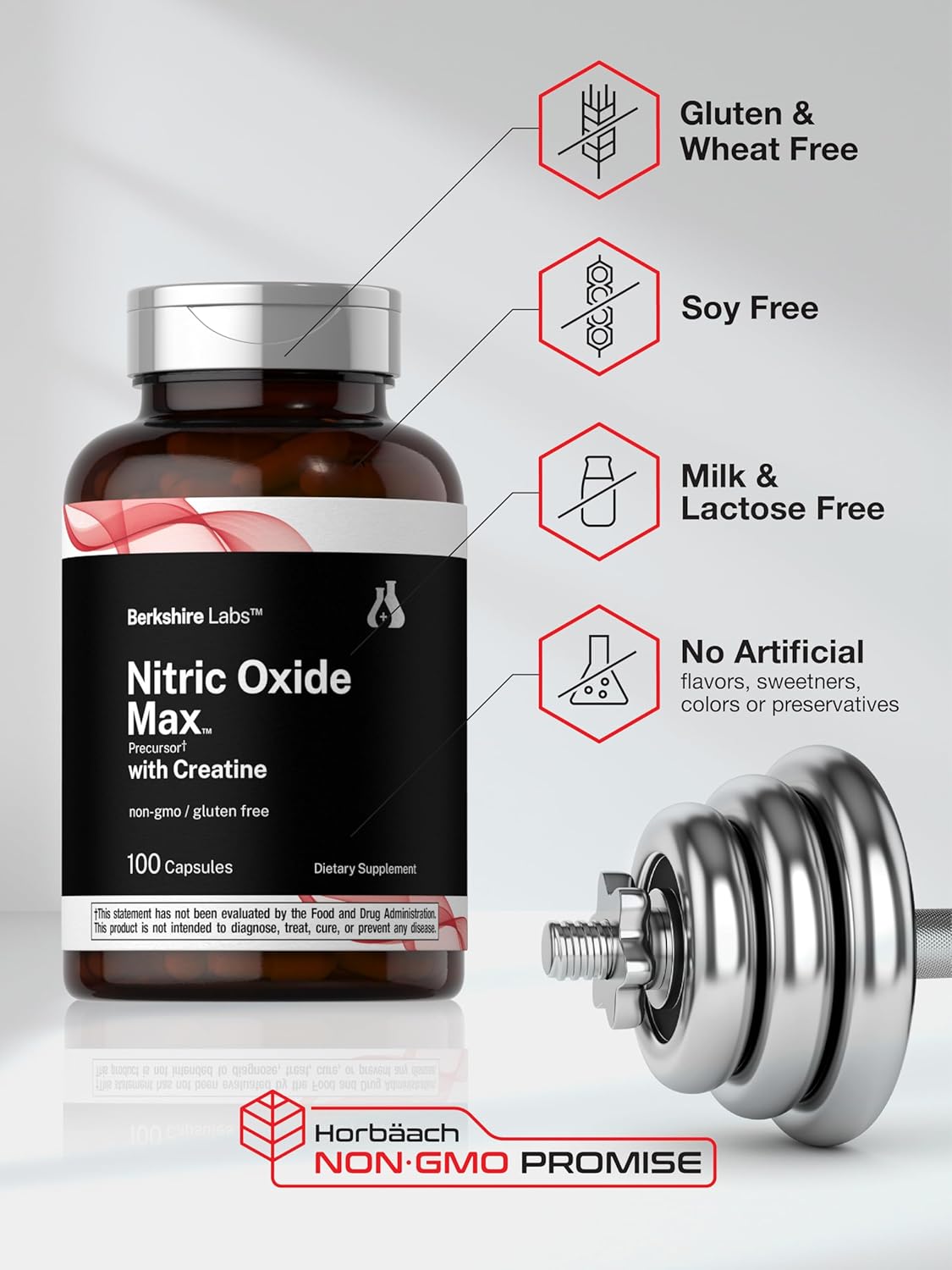 Berkshire Labs Nitric Oxide Supplement with Creatine - 100 Capsules, L Citrulline, L Arginine, Creatine Monohydrate - Non-GMO, Gluten Free