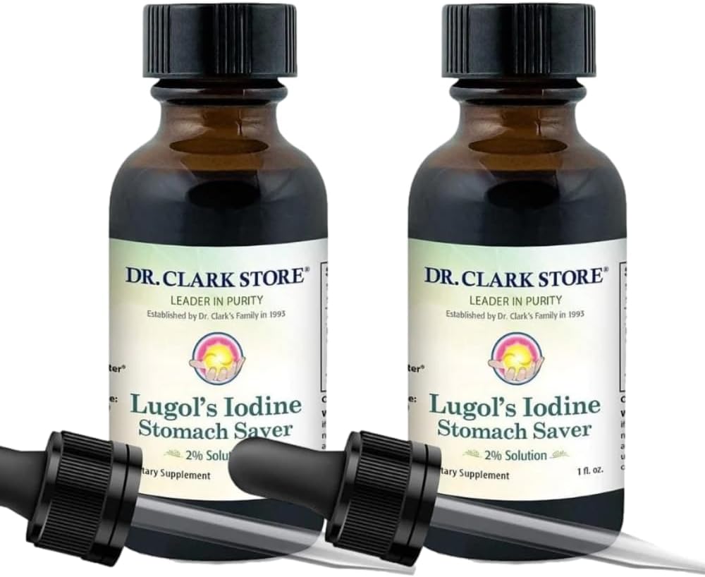 Bernard Jensen's Dr. Clark Lugol’s Iodine 2% Solution - Natural Stomach Relief - 1 fl. Oz with Dropper - 2Pack