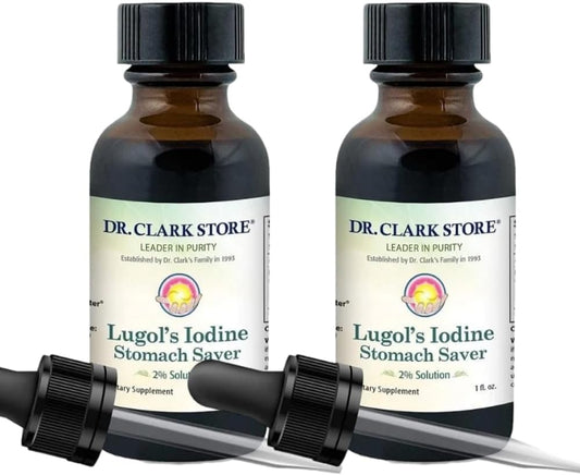 Bernard Jensen's Dr. Clark Lugol’s Iodine 2% Solution - Natural Stomach Relief - 1 fl. Oz with Dropper - 2Pack