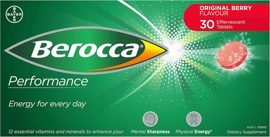 Berocca Performance 30 Effervescent Tablets - Original Berry Flavor, International Formula, No Caffeine