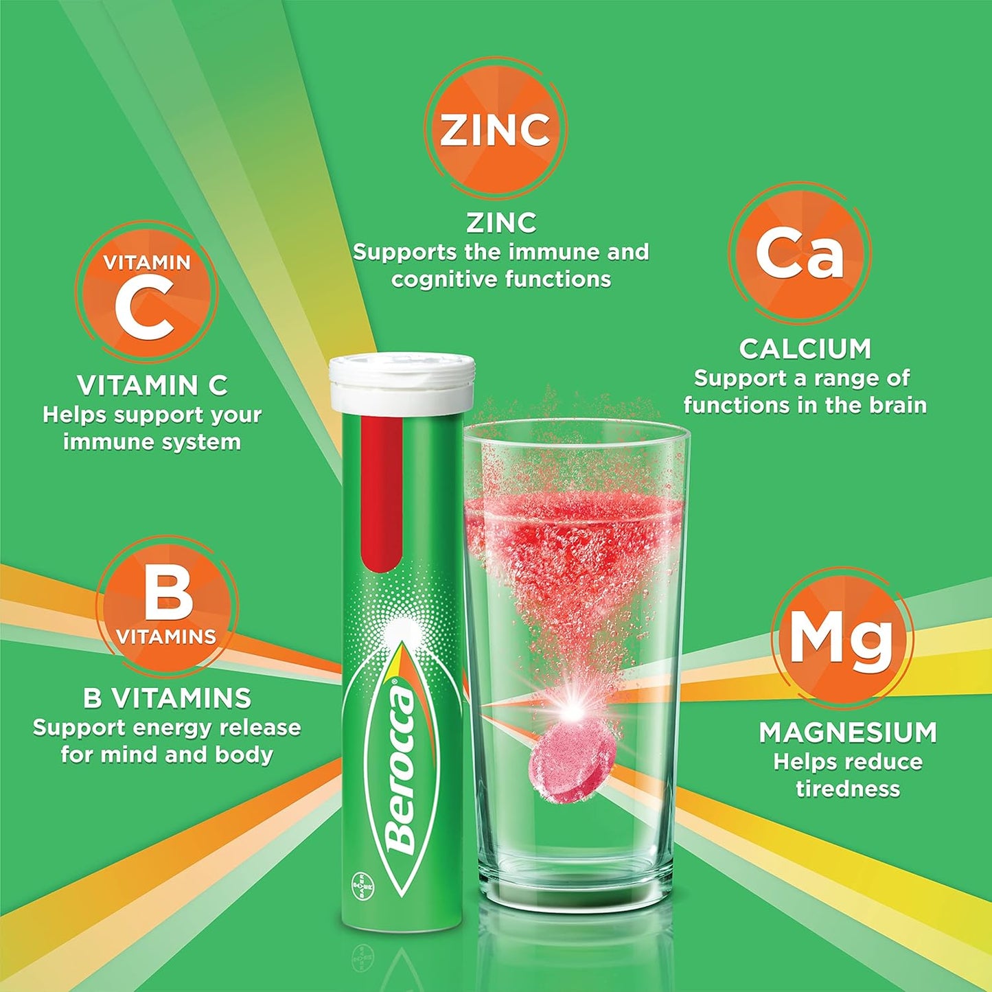 Berocca Performance 30 Effervescent Tablets - Original Berry Flavor, International Formula, No Caffeine