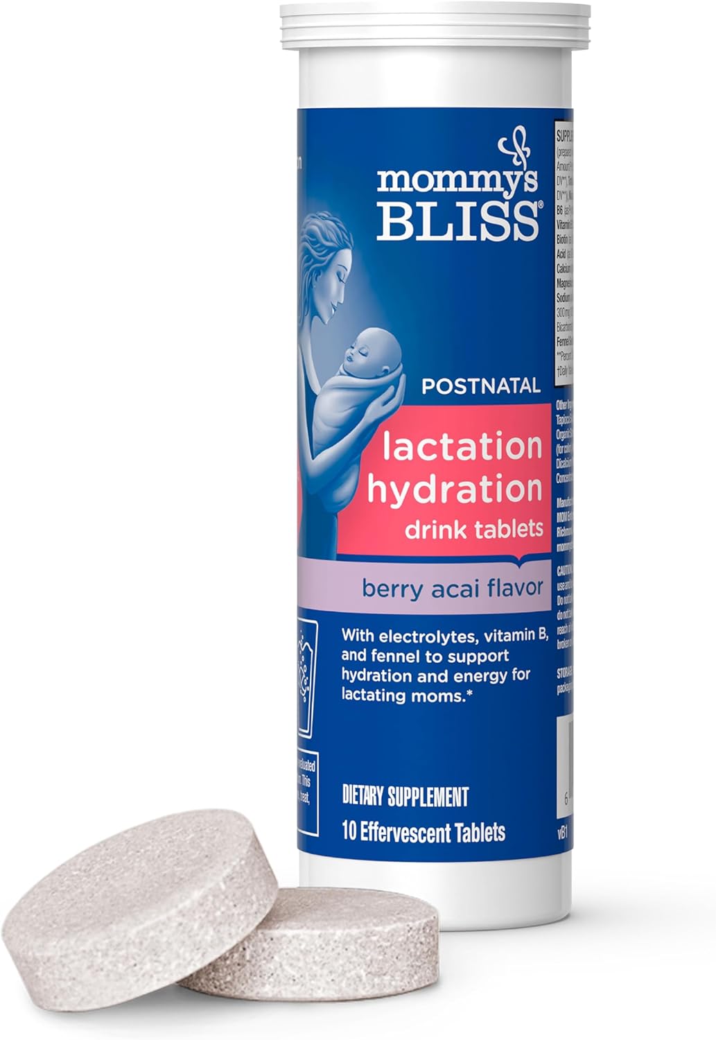 Berry Acai Lactation Hydration Drink Tablets for Nursing Moms - Electrolytes + B Vitamins - 1 Pack (10 Tablets)