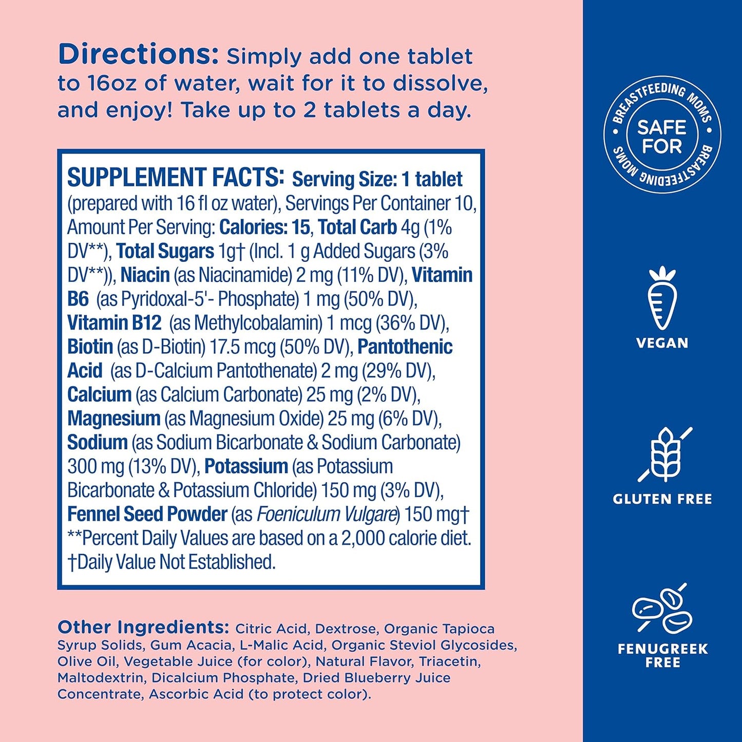 Berry Acai Lactation Hydration Drink Tablets for Nursing Moms - Electrolytes + B Vitamins - 1 Pack (10 Tablets)