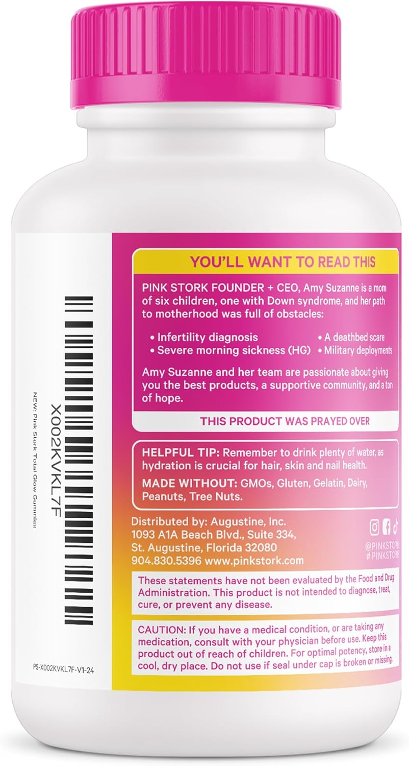 Berry Biotin Gummies for Beautiful Hair, Radiant Skin, and Strong Nails - Hair, Skin, and Nails Vitamins with 11 Nutrients including Biotin, Vitamin A, B6, B12, Folate - 60 Pink Stork Total Glow Gummies