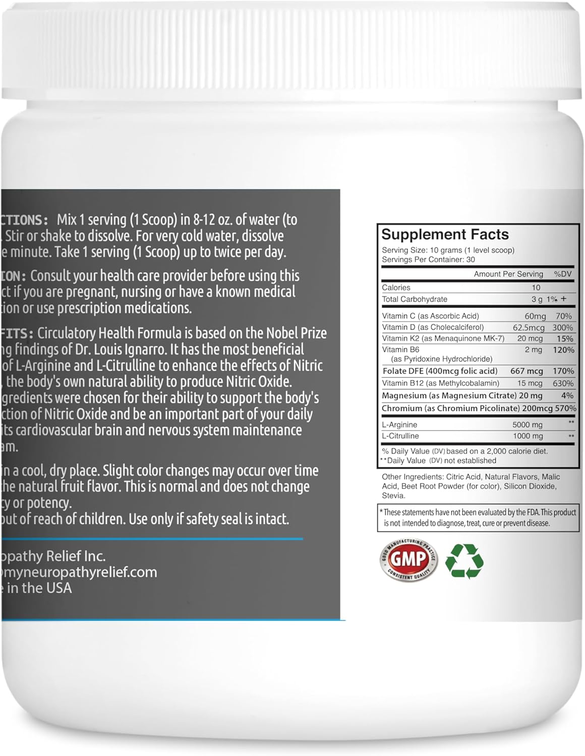 Berry Blend Neuropathy Relief Formula - Nitric Oxide Booster for Circulatory Health - with L-Arginine and L-Citrulline