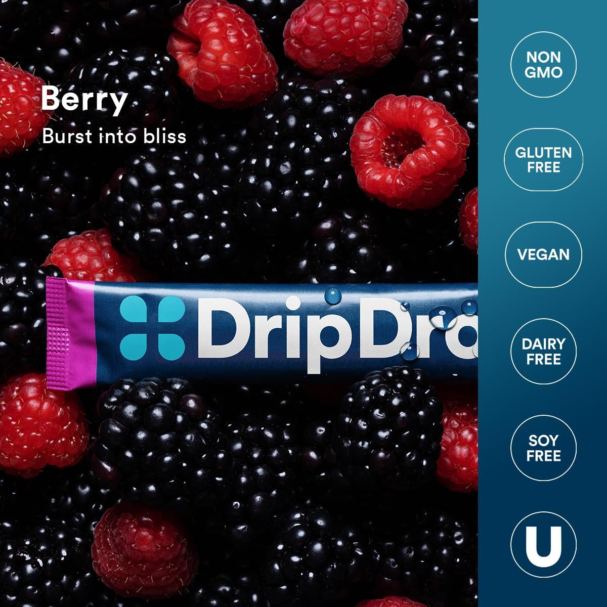 Berry DripDrop Hydration Electrolyte Drink Mix Powder Packets - 32 Single Serve Sticks, Non-GMO, Gluten Free, Vegan