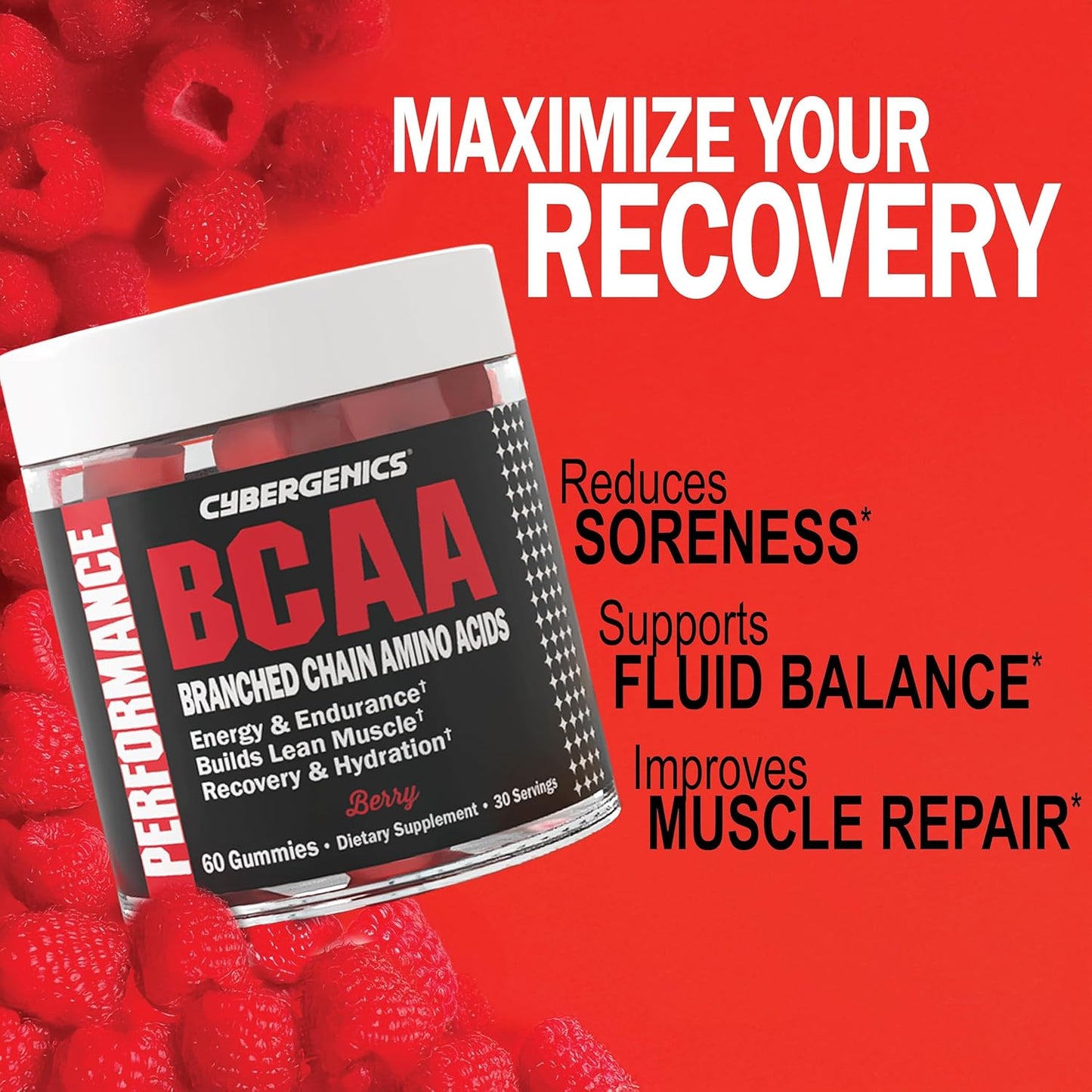 Berry Flavored BCAA Gummies with Electrolytes for Lean Muscle and Endurance - 60 Count