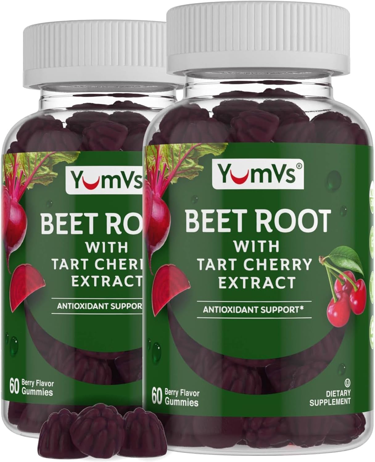 Berry Flavored Beet Root Gummies with Tart Cherry Extract for Blood Circulation and Antioxidant Support - 60 Count (Pack of 2)