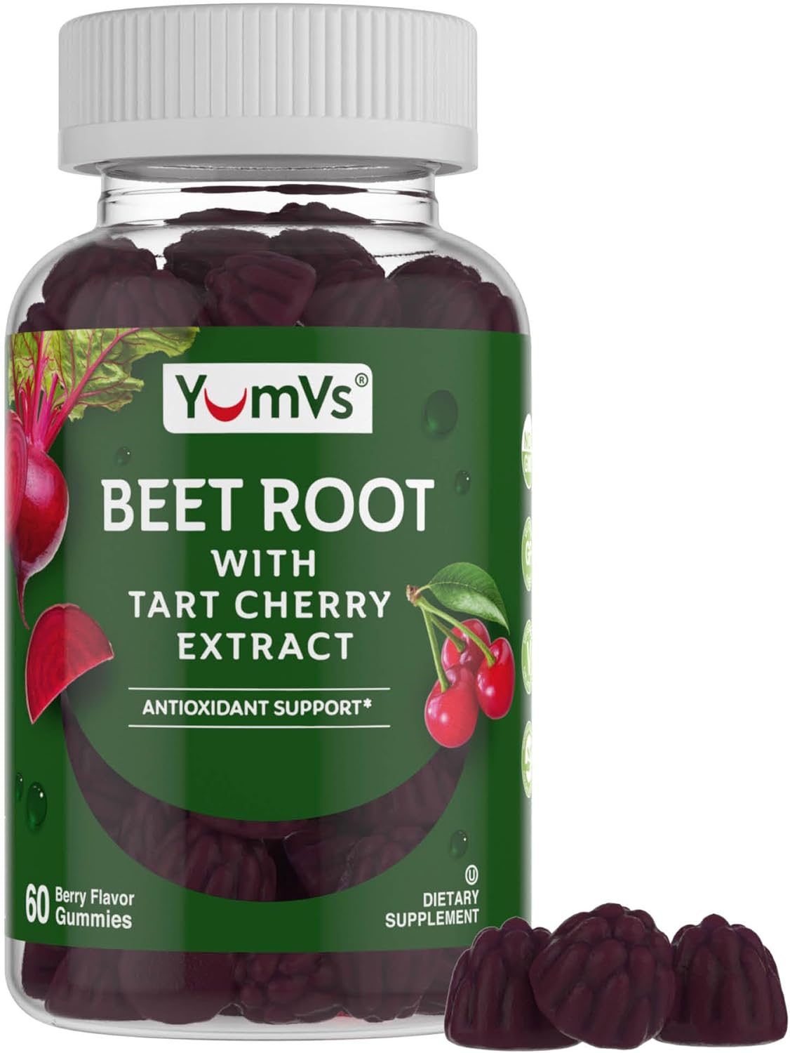 Berry Flavored Beet Root Gummies with Tart Cherry Extract for Blood Circulation and Antioxidant Support - 60 Count (Pack of 2)