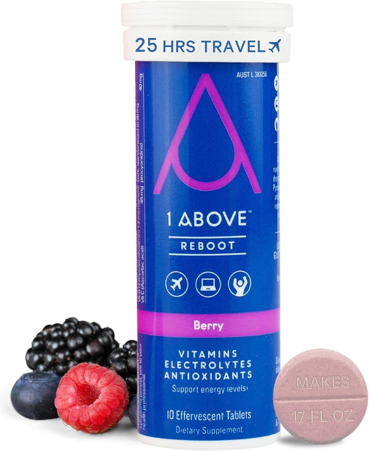 Berry-Flavored Effervescent Multivitamin for Jet Lag Relief - Pycnogenol Travel Supplement for Energy and Immune Support - 10 Tablets