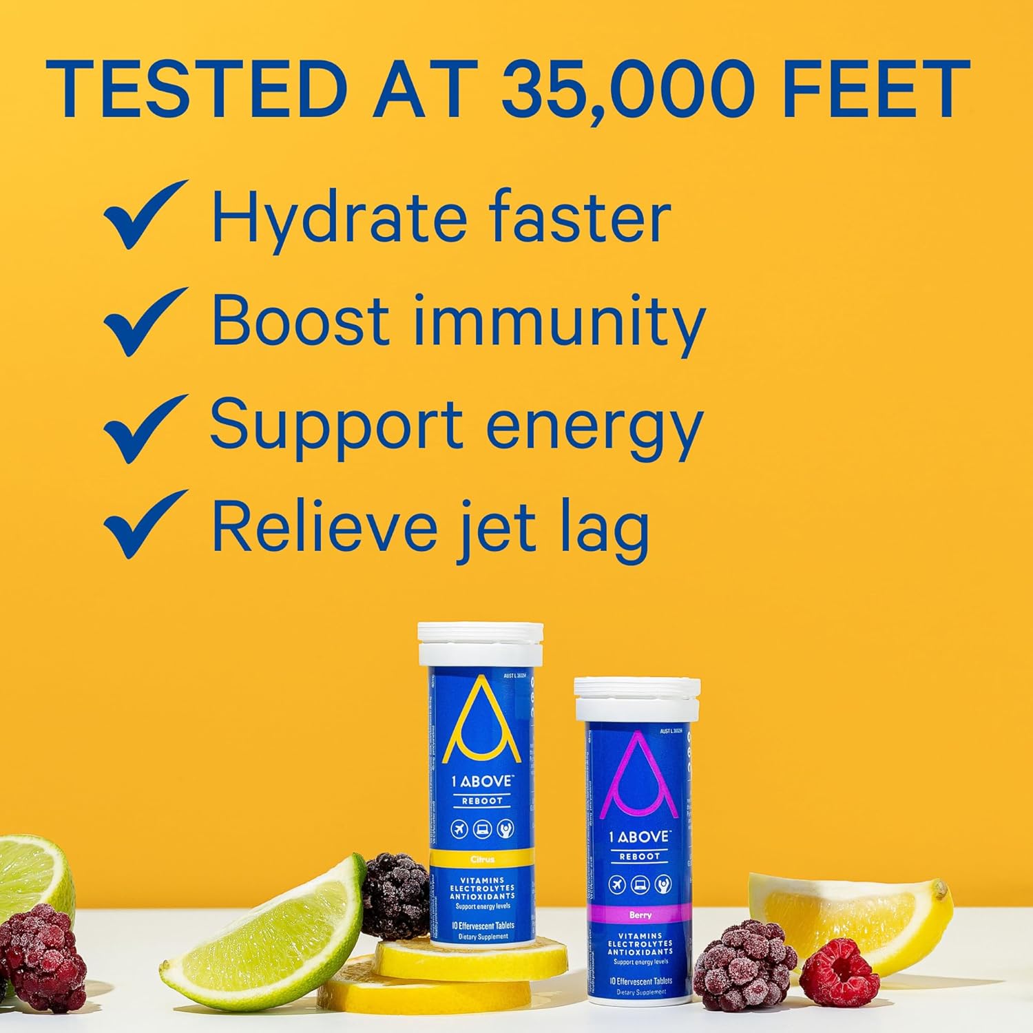 Berry-Flavored Effervescent Multivitamin for Jet Lag Relief - Pycnogenol Travel Supplement for Energy and Immune Support - 10 Tablets