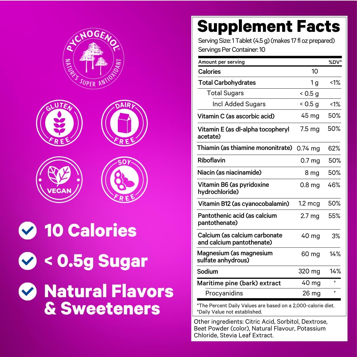 Berry-Flavored Effervescent Multivitamin for Jet Lag Relief - Pycnogenol Travel Supplement for Energy and Immune Support - 10 Tablets