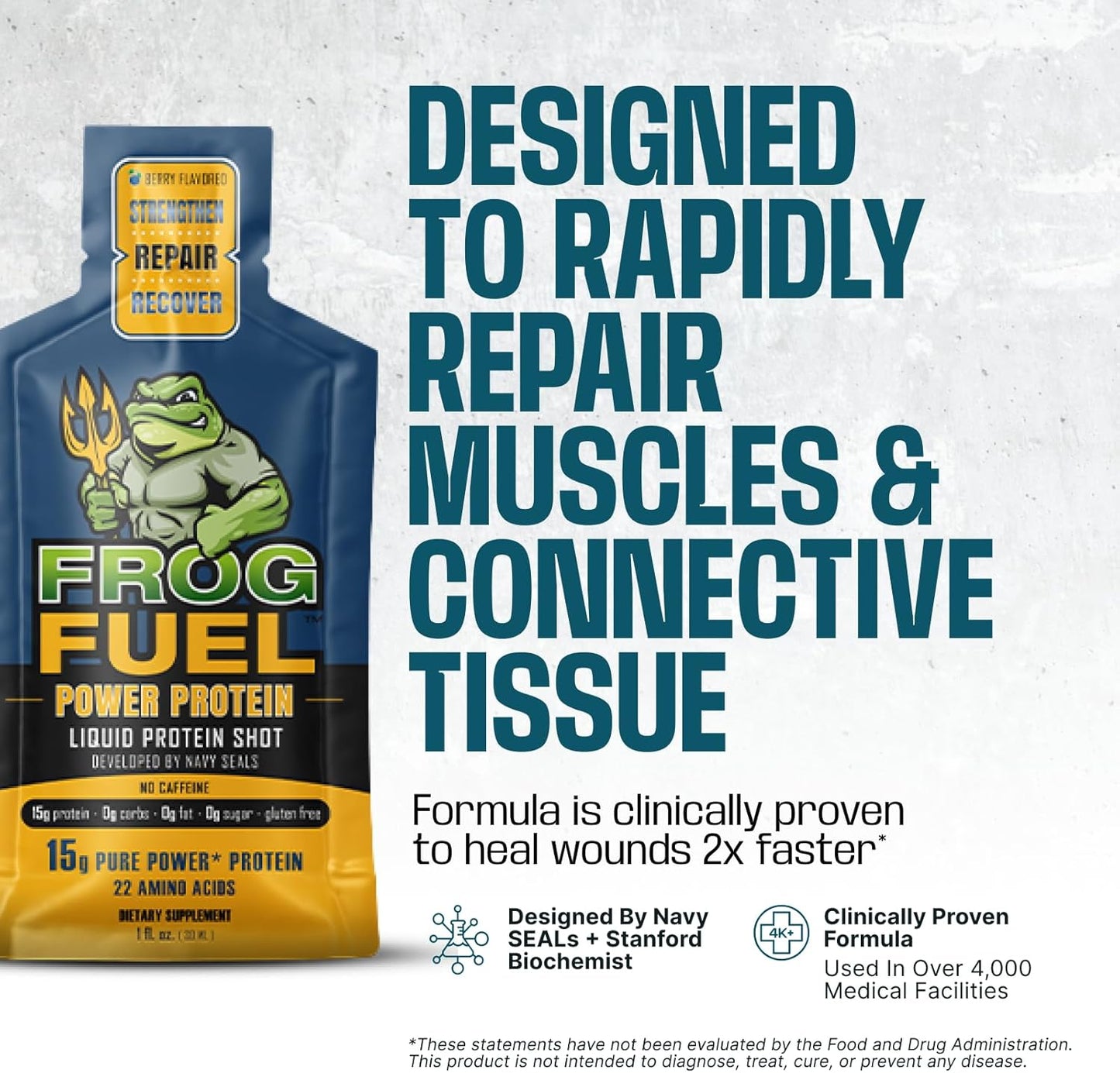 Berry Flavored Frog Fuel Power Protein Shots - 15g Protein, Grass Fed Collagen, Post Workout Recovery - Gluten, Fat, Sugar Free - 22 Amino Acids - 0 Carbs - 1oz Packets, 24 Pack