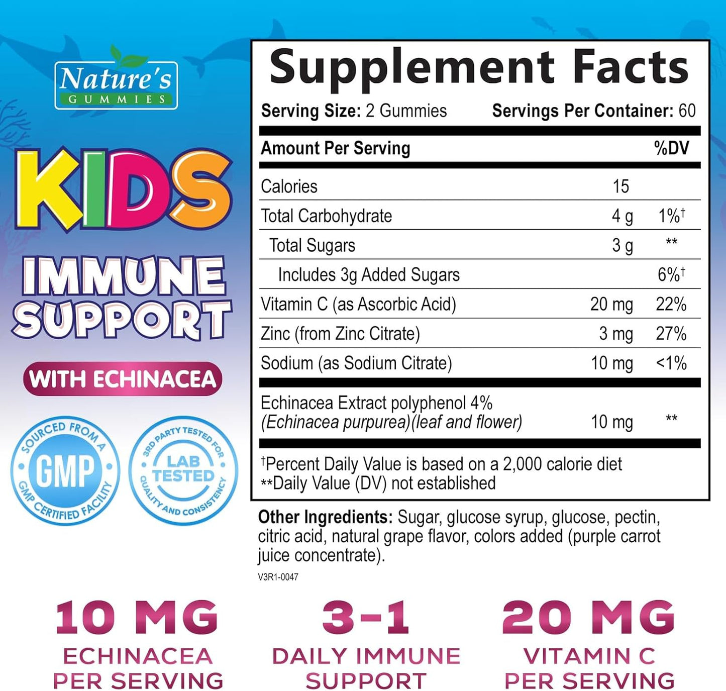 Berry Flavored Kids Immune Support Gummies with Echinacea, Zinc, Vitamin C - Non-GMO, Gluten-Free Vegan Children's Vitamins - 120 Chewable Immunity Gummy Bears