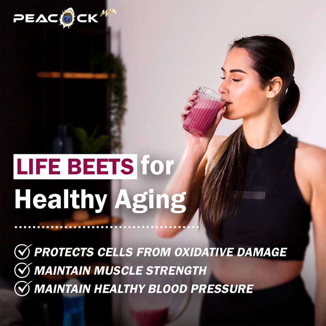 Berry Flavored Peacock Max Beet Root Powder - 10.59 oz (Pack of 3) - Nitric Oxide Superfood with Green Tea Extract, BCAA, L-Arginine, L-Citrulline for Heart Health & Circulation - Non-GMO