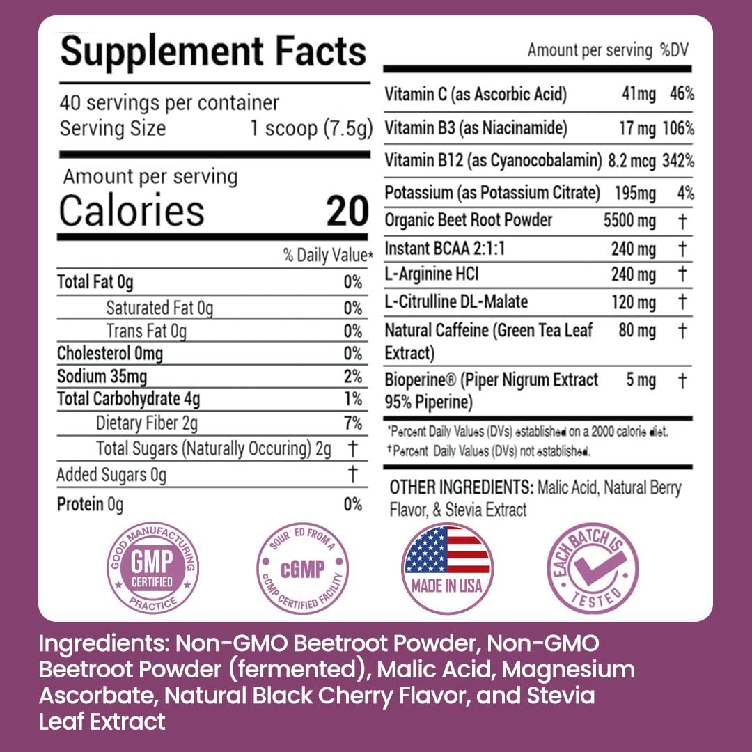 Berry Flavored Peacock Max Beet Root Powder - 10.59 oz (Pack of 3) - Nitric Oxide Superfood with Green Tea Extract, BCAA, L-Arginine, L-Citrulline for Heart Health & Circulation - Non-GMO
