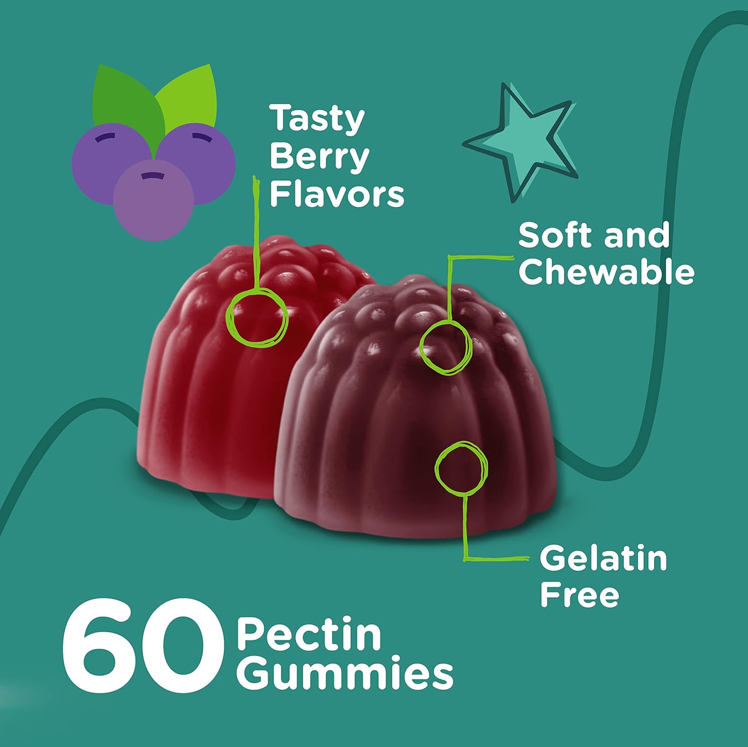 Berry Flavored Probiotic Gummies for Kids with Prebiotics Fiber - 2 Billion CFUs - Digestive Health and Constipation Relief Support - Vegan and Gelatin-Free