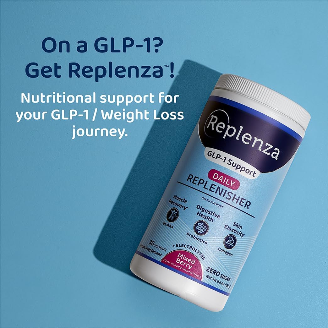 Berry Flavored Replenza Daily Replenisher Powder - Supports Muscle Recovery, Digestive Health, and Skin Elasticity with Amino Acids, Prebiotics, and Collagen Peptides - 60 Scoops, 13.5 OZ