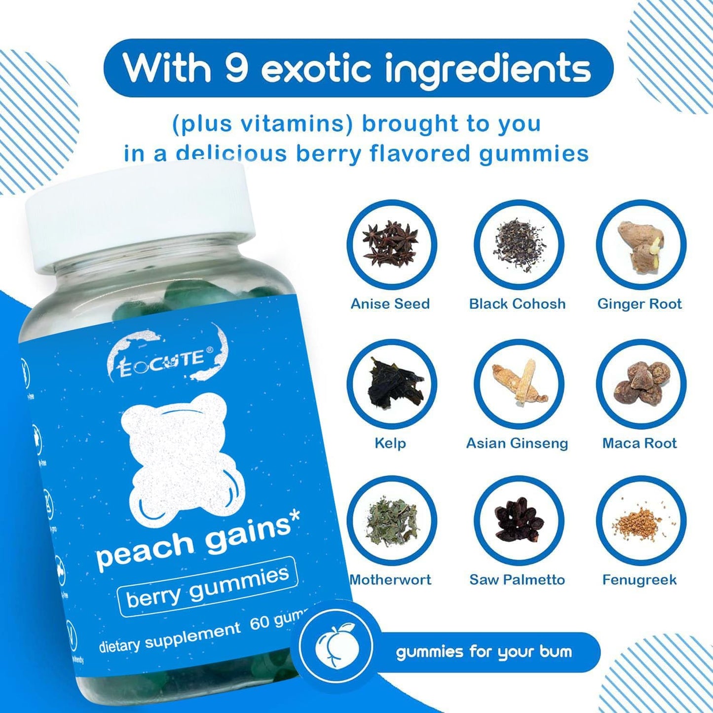 Berry Flavored Women's Workout Support Gummies with Peach and Strawberry Flavors - Multivitamin Supplement