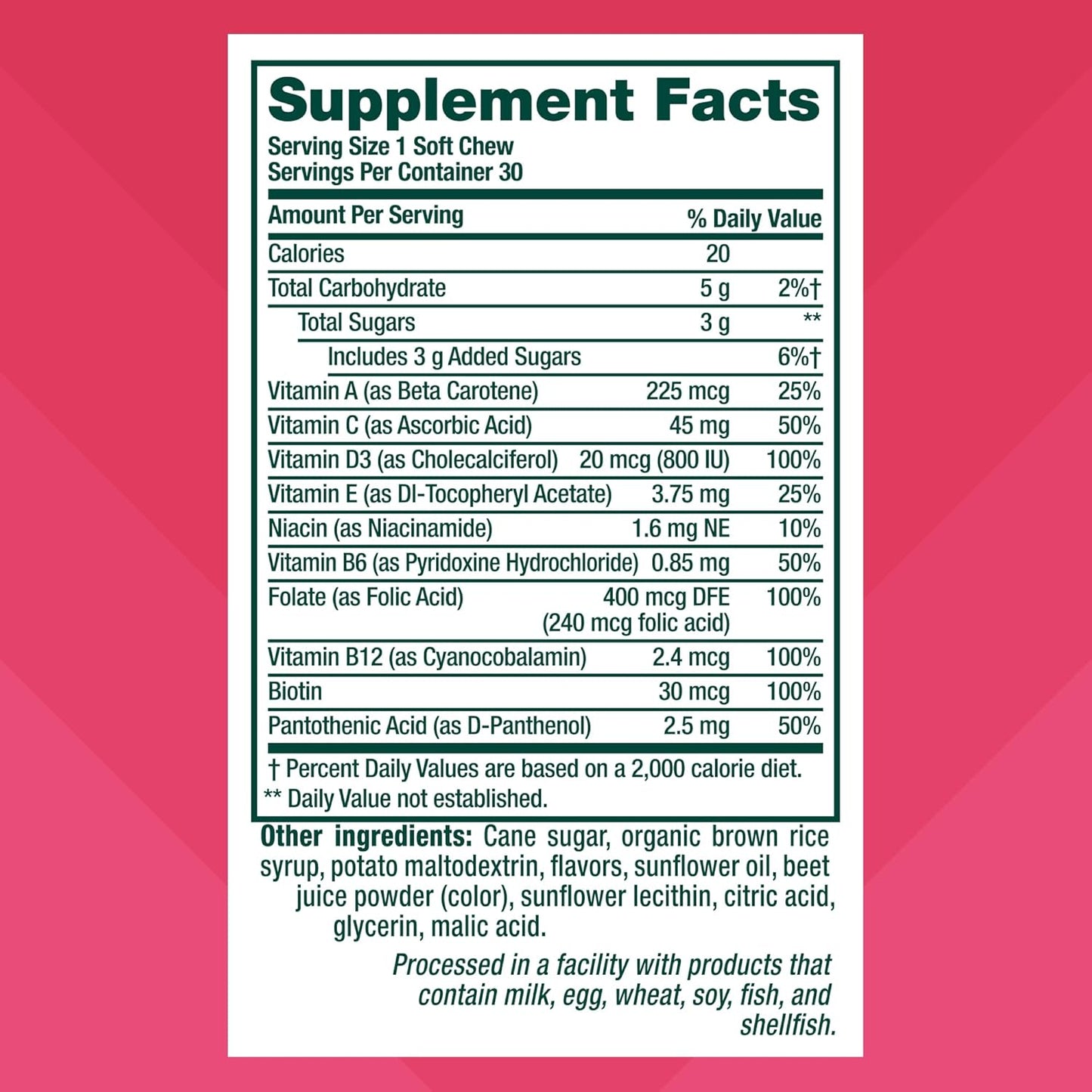 Berry Fusion Flavored Vitafusion Soft Chews Daily Wellness Multi - 30 Day Supply