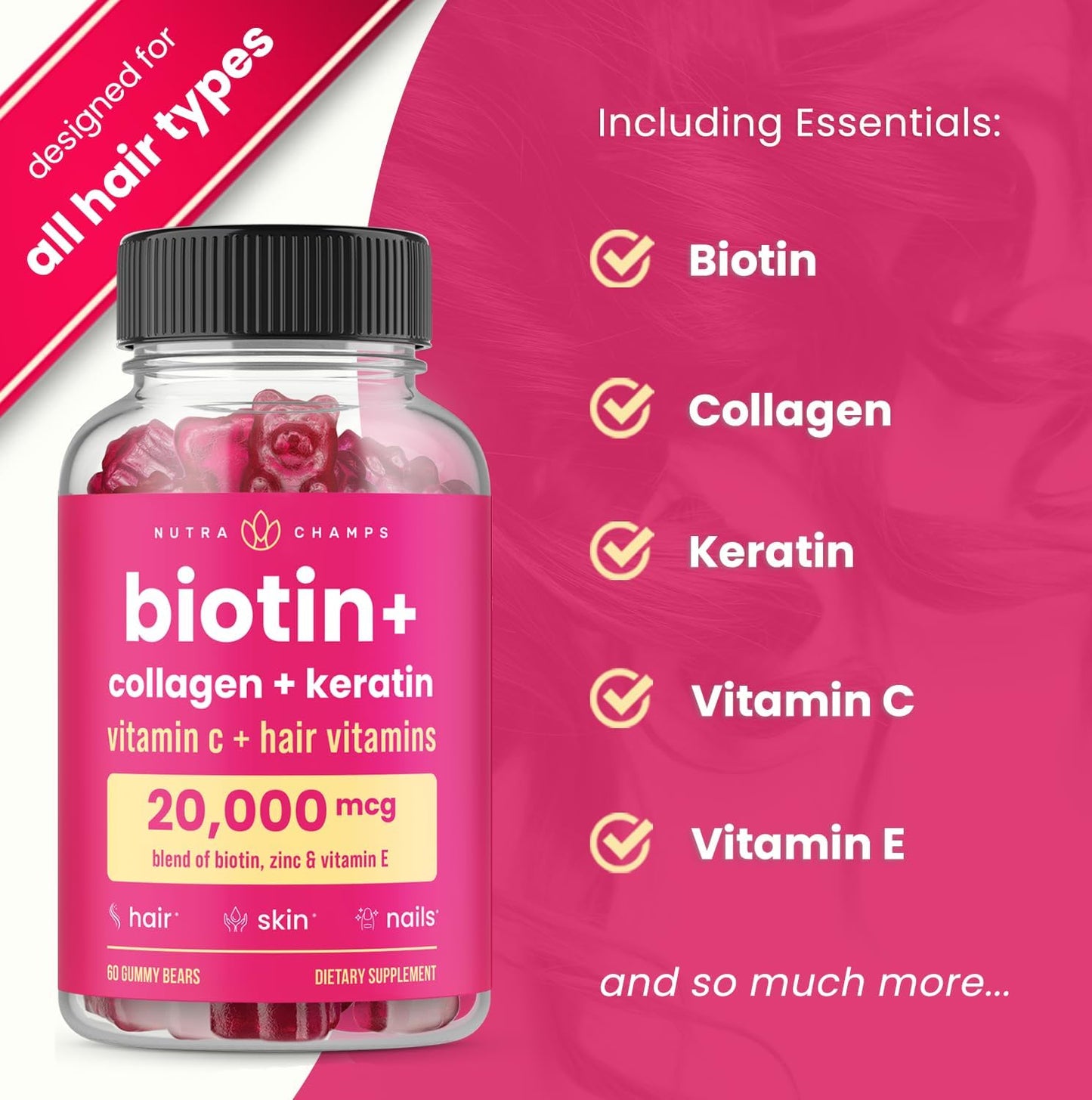 Berry Hair Skin & Nails Gummies with Biotin, Collagen, and Keratin - 5000mcg Biotin Complex for Healthy Hair, Skin, and Nails - Vitamin Supplement for Women and Men