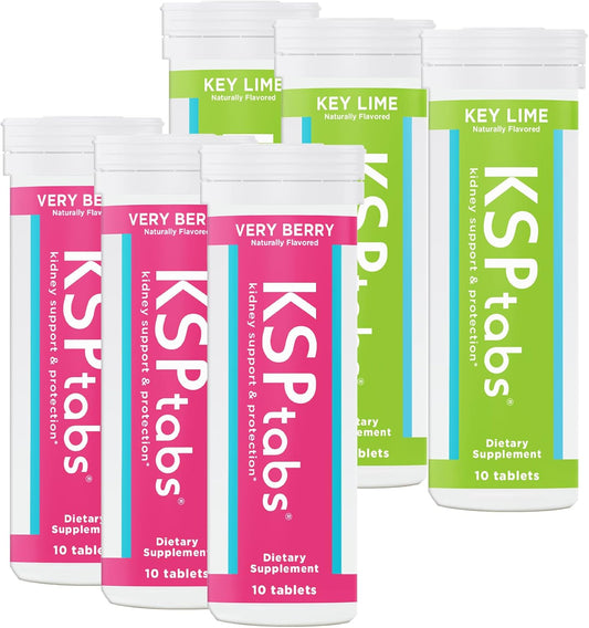 Berry & Lime KSPtabs: All Natural Hydration & Kidney Health Supplement for Combating Calcium Oxalate Crystal Formation - 6 Pack