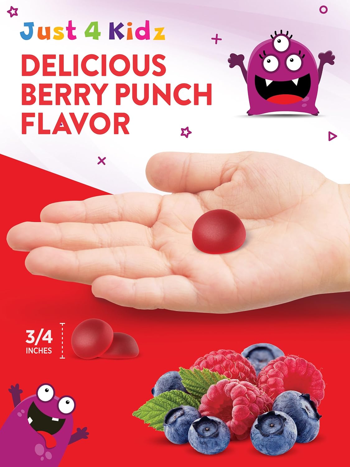 Berry Punch Flavor Kids Multivitamin Gummies with Probiotics - 60 Count - Vegetarian, Non-GMO, Gluten Free