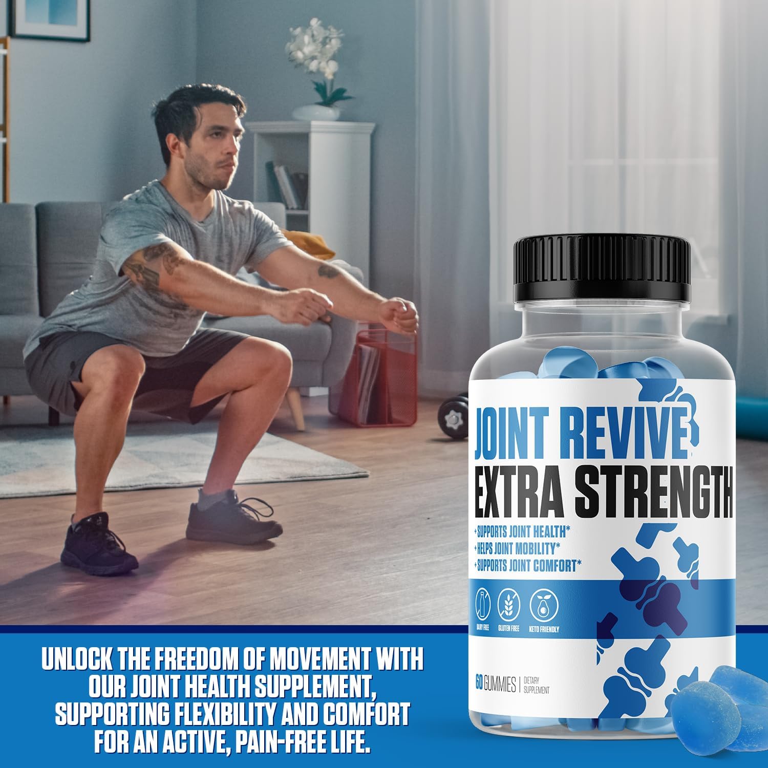 Best Joint Support Gummies with Glucosamine Sulfate & Vitamin E for Joint Health, Mobility, and Cartilage Support - EPN Supplements Joint Revive Gummies for Men & Women