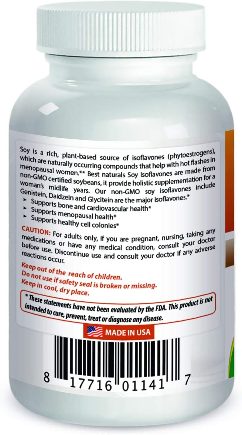Best Naturals Soy Isoflavones 750 Mg Capsules for Women - 120 Count - Top Quality Supplement